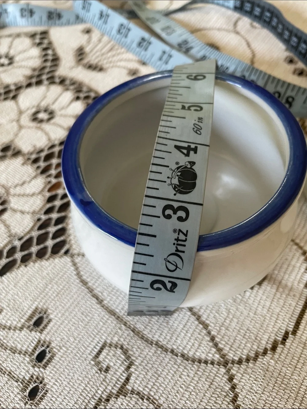 Baskerville White Ceramic Appke Holder with 2 Different Blue Rims - Set of 2